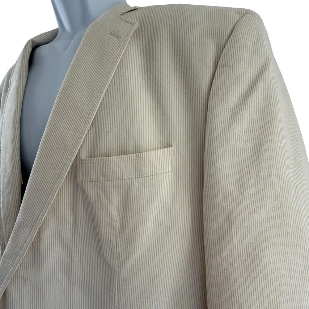 Calvin Klein Cream Pinstripe Cotton Blazer Sport Coat Jacket Men's 46R Coastal